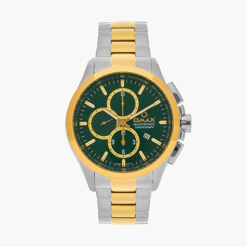 Omax Chronograph Watch for Men - Green and Gold - Image 1